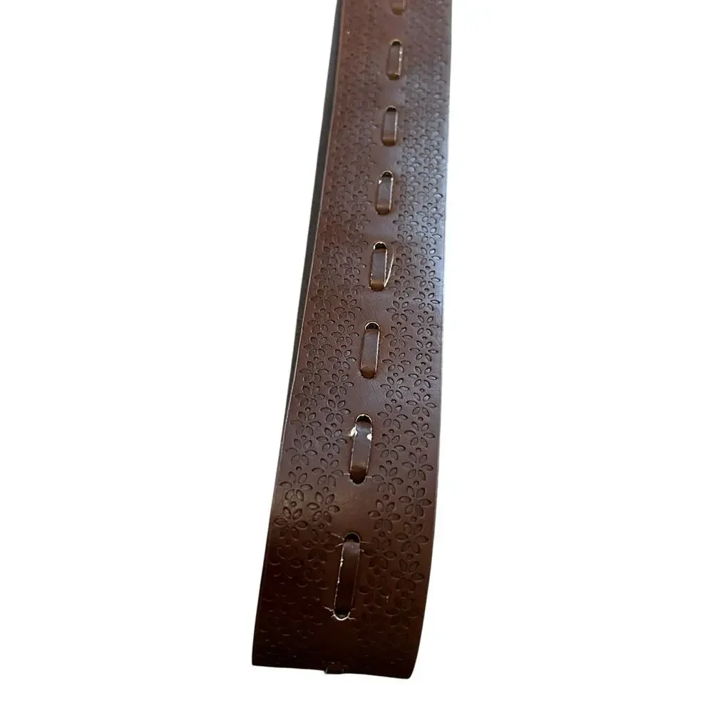 Vintage Y2K Junior Size 3 Brown Faux Leather Belt Butterfly Gemstone Buckle Boho